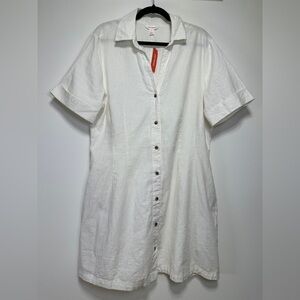 Joe Fresh | White Linen Blend Short Sleeve Shirt Dress | Midi Dress or Duster